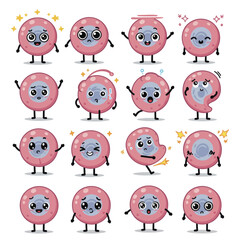 Adorable Red Blood Cell Cartoon Mascot with Various Poses and Expressions.