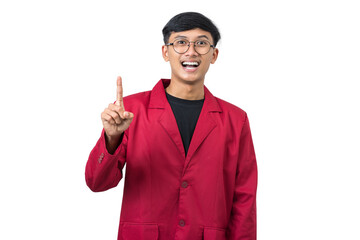 Thoughtful Young college student thinking about something isolated on white background