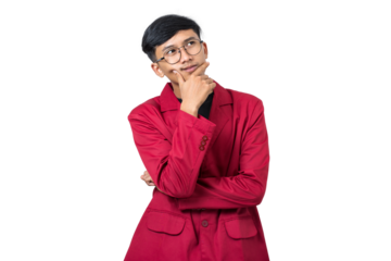 Thoughtful Young college student thinking about something isolated on white background