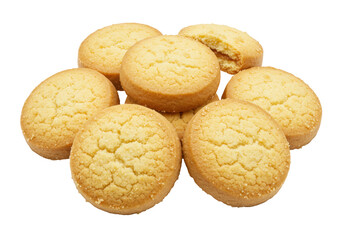 Isolated Shortbread Cookies golden pile, butter biscuits collection, bakery dessert treats