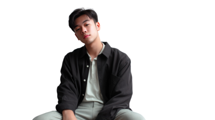 Confident Individual Portrait: A striking portrait captures a young individual, exuding confidence and a composed demeanor, posing with a clear gaze and relaxed posture.