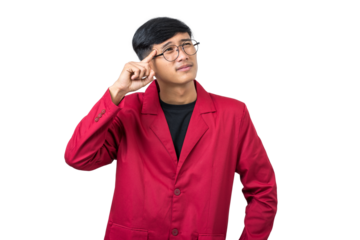 Thoughtful Young college student thinking about something isolated on white background