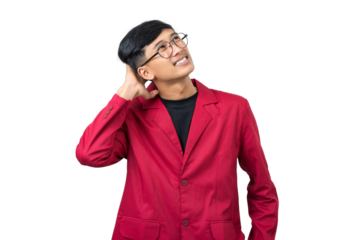 Thoughtful Young college student thinking about something isolated on white background