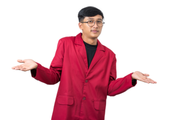 Clueless college student shrugs shoulders confused dont know isolated on white background