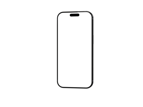 Clean image of a black smartphone with blank screen, ideal for app presentations or website mockups. Easy to use and customize.