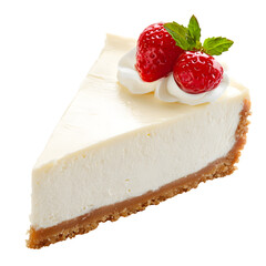 Delicious Creamy New York Cheesecake Slice Isolated on White Background