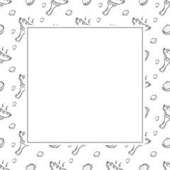sausage frame. doodle grill sausage square frame. hand drawn sausage frame background. grill sausage background