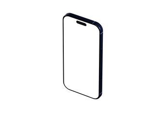 Isometric view of a modern smartphone with a blank screen, perfect for app presentations or mobile designs.