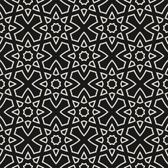 Oriental geometric seamless pattern with islamic star and arabesque motifs. Dark elegant background texture with linear ethnic ornament design. Repeating wallpaper for fabric, textile, print, decor