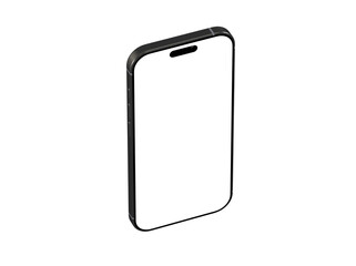 Isometric view of a black smartphone with a blank white screen. Perfect for app presentations, website design, and technology concepts. Clean and modern design.