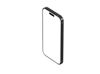 High-quality isometric mockup of a modern black smartphone with blank screen, perfect for app presentations and technology designs.  Clean and professional.