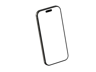 High-quality photo of a modern smartphone with a blank screen, perfect for app presentations or website mockups. Isolated on white background.