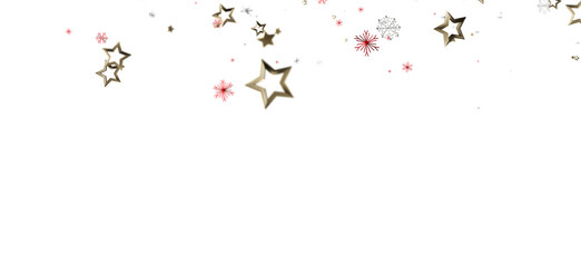 Festive image of falling golden stars and snowflakes against a white background. Perfect for celebrations, New Year's, and holiday designs.