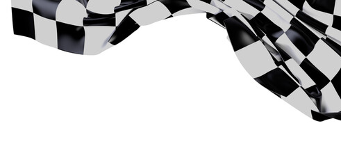 Obraz premium A checkered flag waving gracefully against a pristine white backdrop, evoking speed, competition and the thrill of the finish line. Perfect for