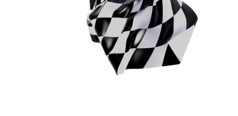 A dynamic shot of a checkered racing flag floating in the air against a clean white background. Perfect for motorsports, racing, achievement, vi