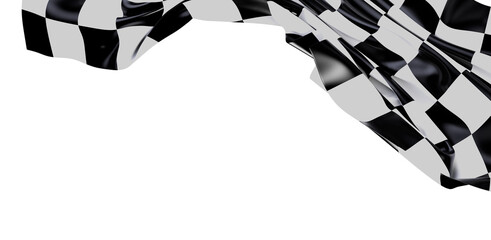 Obraz na płótnie Canvas A close up view of a checkered racing flag waving in the wind on a white background, perfect for conveying speed, victory, and competition.