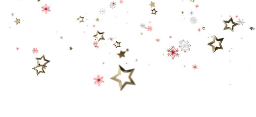 A beautiful festive background with stars and snowflakes floating against a white background, perfect for seasonal themes and holiday designs.