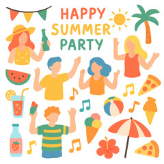 Happy Summer Party Flat Design Graphic Set