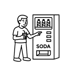 Vector line icon man standing next to a soda machine on a white background
Vector line icon on a white background