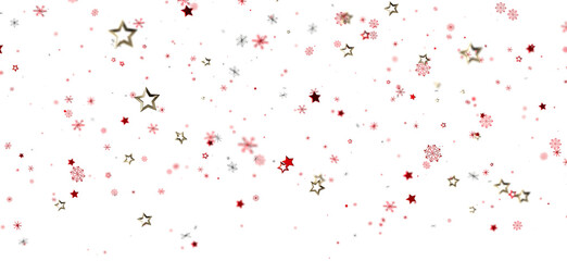 Festive winter background with red and gold stars and snowflakes. Perfect for Christmas, New Year's, and winter holidays.