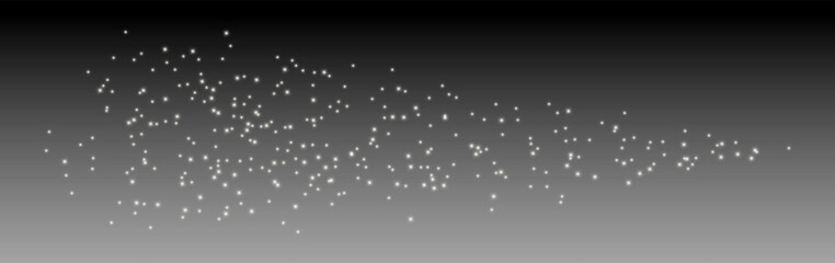 Scattered glowing white stars on a dark gradient background. Vector illustration of sparkling twinkle lights for festive, magical, and decorative design use