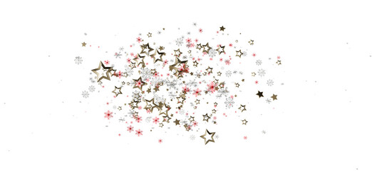 Naklejka premium Festive golden star confetti and snowflakes against a white backdrop. Perfect for holiday backgrounds, celebrations, and cheerful designs. Grea
