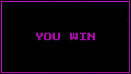 A classic 8-bit YOU WIN screen from a retro video game flashes between vibrant orange and cool blue against a starry background. 4K Text Animation. - Powered by Adobe