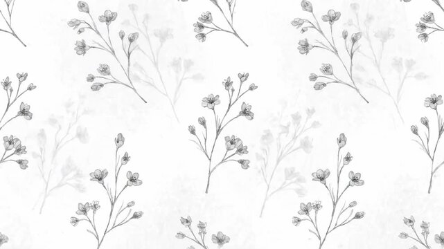 Delicate Grey Floral Sprigs Pattern on White Background - A seamless pattern featuring delicate grey floral sprigs.