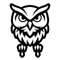 A clean black outline of an owl, emphasizing symmetry and sharp features for a modern logo look.