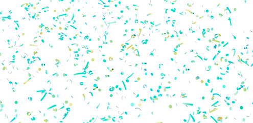 Bright teal and gold confetti falling on white background. Perfect for celebration, party, or festive designs.