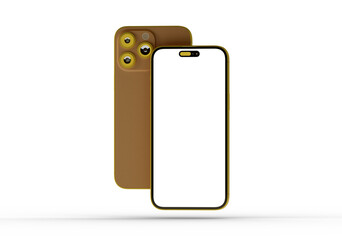High-quality mockup of a modern smartphone with a brown case, perfect for app presentations or website design.