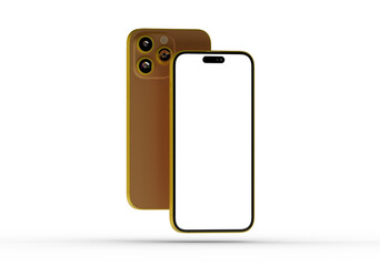 High-quality image of a gold smartphone mockup with a blank screen, perfect for app presentations or website designs.