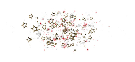 Sparkling golden stars and delicate snowflakes float against a clean white backdrop, perfect for holiday designs and celebratory themes. Use thi