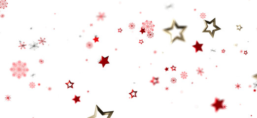 Festive background with red and gold stars and snowflakes falling on white. Perfect for celebration, holidays, and joy.
