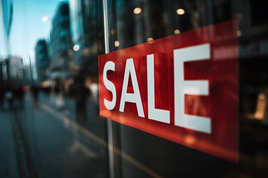 Close-up of a red tag with the word SALE written in bold white letters, retail discount concept, marketing promotion label, shopping and seasonal offer background for advertising and e-commerce