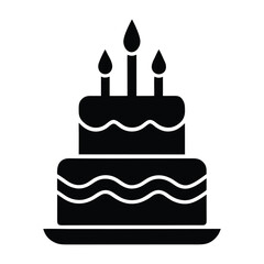 Vector icon of birthday cake silhouette with candles isolated on white background.