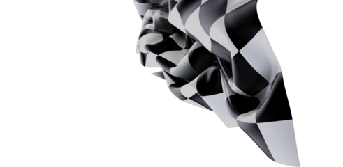 Dynamic image of a checkered flag blowing in the wind, perfect for representing victory, competition, and racing themes. Ideal for design elemen