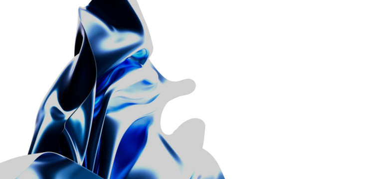 A digitally rendered abstract artwork showcasing fluid art in shades of blue and white, creating a visually appealing design on a clean white ba