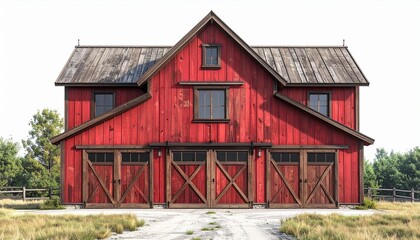 Fototapeta premium old red barn in rural landscape