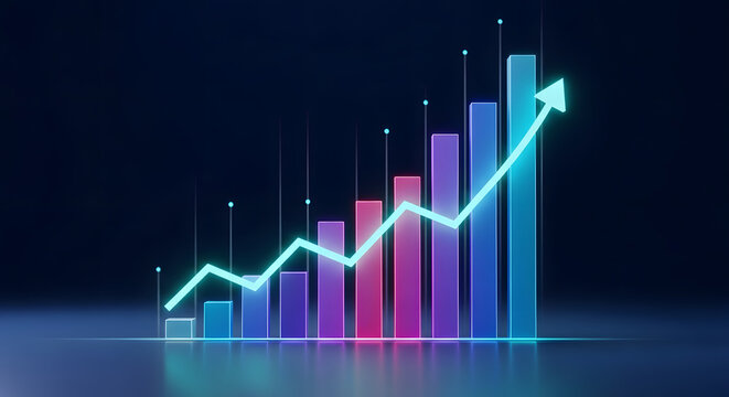 Rising graph with arrow shows upward trend financial growth and business success data visualization concept