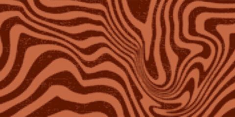 Retro coffee color background. Milk chocolate liquid dessert texture. Wavy swirl candy pattern for poster, cover, banner, pamphlet. Vintage brown trippy hippie wallpaper in 60s or 70s style. Vector
