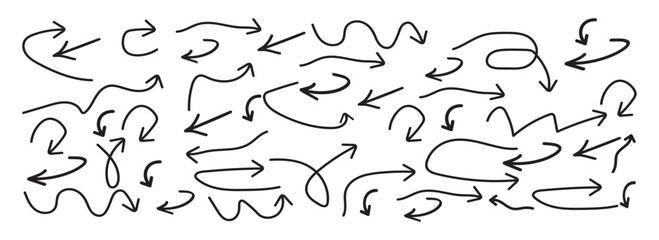 Hand Drawn Arrow Line Collection — Vector Sketch Arrows Set for Direction, Flow, Navigation, Infographic, Business Presentation, Diagram, Doodle Design, and Creative Graphic Illustration Elements