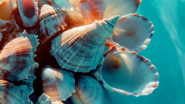 Underwater treasure trove: Captivating seashell collection shimmers in azure depths of the ocean,