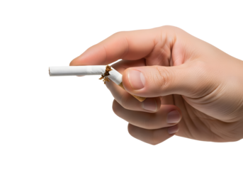 Hand Breaking a Cigarette to Symbolize Quitting.