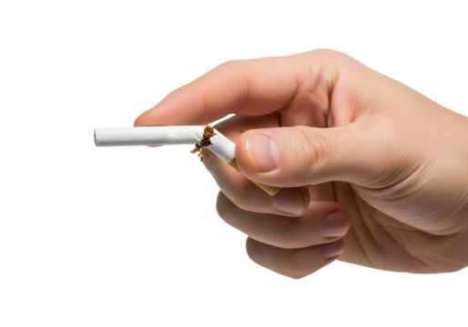 Hand Breaking a Cigarette to Symbolize Quitting.