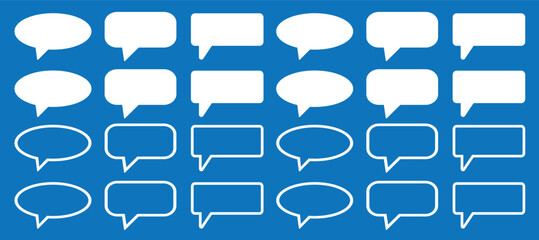Obraz premium Blue Outline Speech Bubble Icons Collection — Vector Chat and Message Symbol Set for Communication, Conversation, Feedback, Dialogue Box, and Social Media Interface Design