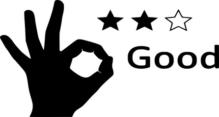 Three stars review and rating icon. Thumbs up, Good, friendly, ok hand gesture, feedback icon vector
