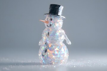 3D render of an aesthetic white holographic snowman with iridescent reflections and soft glow, minimalist winter holiday background with copy space for festive or creative design