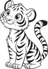 Charming Cub: A delightful illustration of a charming cub with cute stripes and big eyes, sitting and looking at you. A delightful scene, suitable for children's content