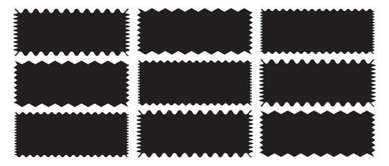 Wave line and wavy zigzag pattern lines. Set of Zigzag and  jagged rectangle shape, Rectangle shape frame with zigzag edge. Black Zigzag edge frame. Black underlines wavy curve zig zag line pattern.  